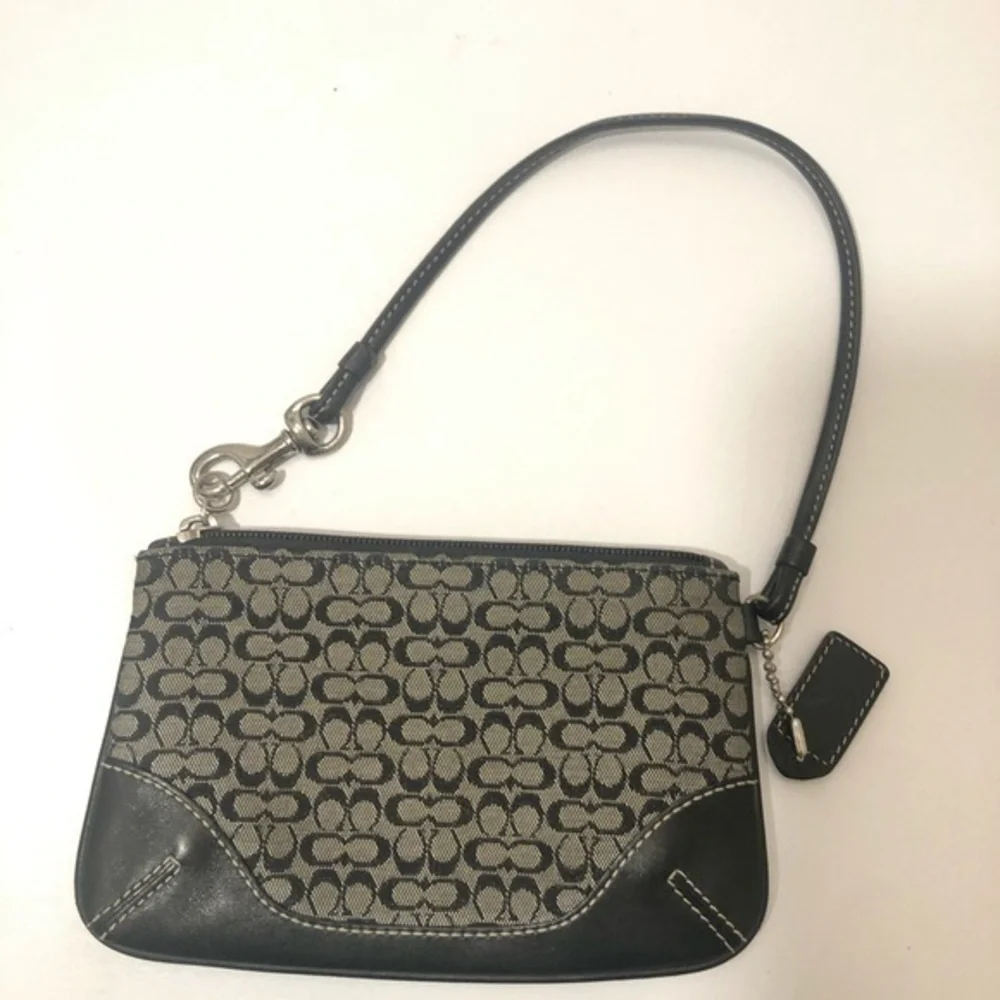 Coach signature black gray wristlet